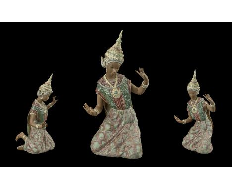 Lladro Impressive and Large Hand Painted Figure ' Thai Dancer ' Model No 2069. Issued 1977. Height 17 Inches - 42.5 cms. 