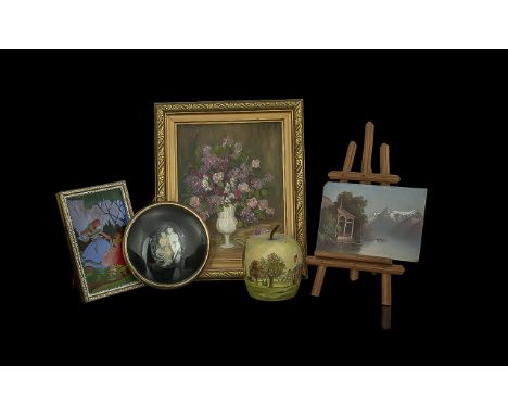 A Collection of Hand Painted Miniatures to include hand painted along with two others. Comprising still life, flower display,
