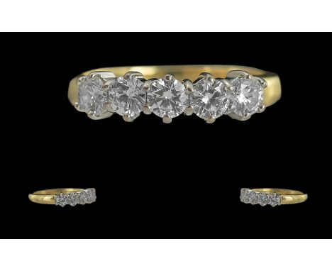Ladies Good Quality 18ct Gold 5 Stone Diamond Set Ring. Full Hallmark to Interior of Shank. The Well Matched Round Brilliant 