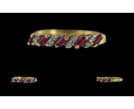 Ladies - Pleasing Quality 18ct Gold Ruby and Diamond Set Dress Ring. Full Hallmark to Interior of Shank. Rubies and Diamond o