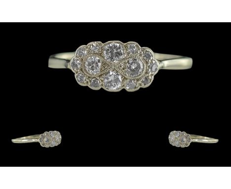 Edwardian Period 1902 - 1910 18ct White Gold  Diamond Set Ring. Marked 18ct To Interior of Shank. The Well Matched Pave Set D