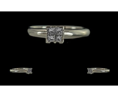 Platinum Diamond Set Dress Ring, marked 950 to interior of shank, the four princess cut diamonds are well matched and of exce