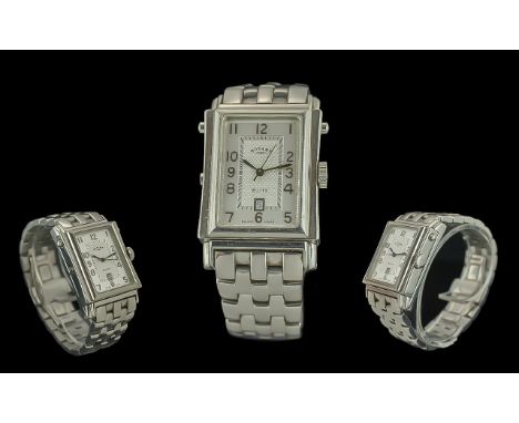 Rotary Elite ( Heavy ) Gents Stainless Steel Reverso Double Dial Wrist Watch. Ref No 10910-PO-02032. 