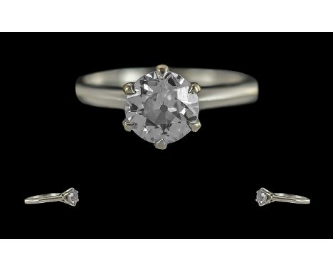 Ladies 14ct White Gold Single Stone Diamond Set Ring, Full Hallmark to Shank. The Modern Round Brilliant Cut Diamonds of Good