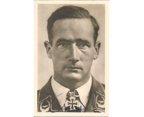 Gordon Gollob KC WW2 Luftwaffe ace signed 6 x 4 vintage Hoffman postcard. A fighter ace, he was credited with 150 enemy aircr