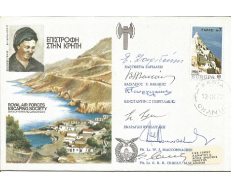 Multi signed World War Two signed flown cover. RAFES SC18. Escape from Crete. Chania, Crete, 12 Sept. 1977. Signed Flt. /Lt. 