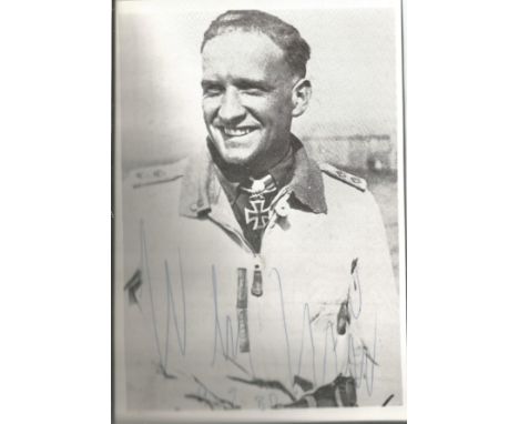 Hans Ulrich Rudel signed 6 x 4 b/w portrait photo, the most highly decorated German Pilot in WW2. He was a Stuka pilot and fl