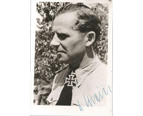 Henrich Klein KC WW2 Luftwaffe ace signed 5 x 4 b/w portrait photo. Good Condition. All signed items come with our certificat