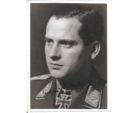 Gerhard Schopfel WW2 Luftwaffe ace signed 5x 4 b/w portrait photo. Good Condition. All signed items come with our certificate