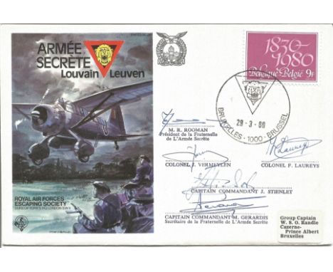 Multi-signed by 5 members of Belgiums Secret Army World War Two signed cover. RAFES SC26. Armee Secrete, Louvain: Leuven. Bru