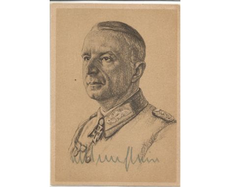 Field Marshall Von Manstein signed 6 x 4 sepia postcard of a pencil portrait sketch in Uniform. Erich von Manstein (24 Novemb