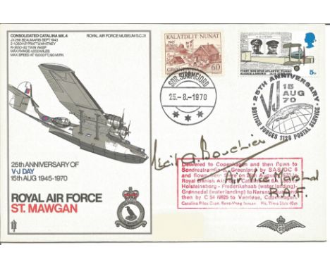 AVM Sir Cecil Arthur Bouchier KBE, CB, DFC signed RAF ST Mawgan 25th Anniversary VJ Day flown cover. RAFM SC31. Royal Air For