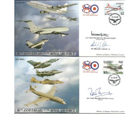 80th Ann RAF signed cover collection. Eight flown covers with some great autographs. Includes 1998 rare Red Arrows team signe