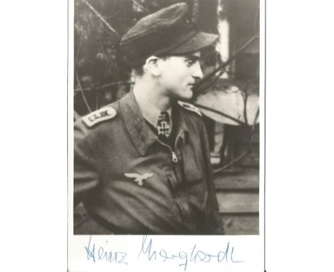 Heinz Marquart WW2 Luftwaffe ace signed 6 x 4 b/w portrait photo. Good Condition. All signed items come with our certificate 