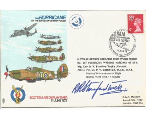 Robert Stanford Tuck DSO DFC WW2 fighter ace signed Hurricanes of the Battle of Britain Memorial Flight cover. Good Condition