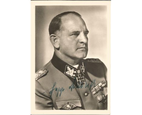 Sepp Dietrich signed 6 x 4 b/w photo in Uniform. Josef Sepp Dietrich (28 May 1892 - 21 April 1966) was an Oberst-Gruppenfuhre