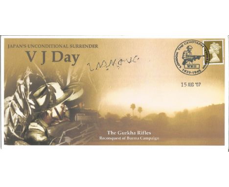 Lachhiman Gurung VC (Rifleman - 8th Gurkha Rifles, Indian Army) signed World War Two cover. VJ-Day 'Japan's unconditional sur