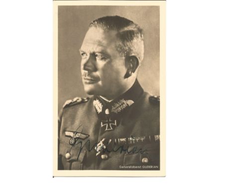 General Heinz Guderian signed 6 x 4 vintage Hoffman WW2 postcard in uniform. German general during the Nazi era. An advocate 