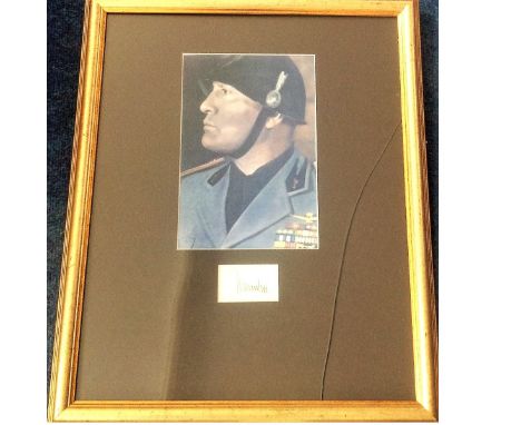 Benito Mussolini 23x18 overall signature piece c/w 11x7 portrait print and signature mounted below. Good Condition. All signe