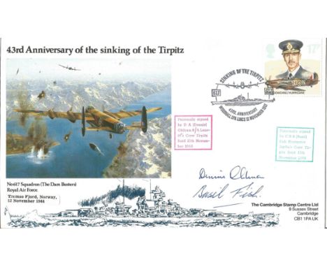 Tirpitz Raiders D A Oldham B/A and CBR Fish signed flown cover 43rd Anniversary of the sinking of the Tirpitz PM Woodhall SPA
