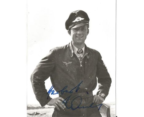 Herbert Kaiser WW2 Luftwaffe ace signed 5 x 3 b/w portrait photo. Good Condition. All signed items come with our certificate 