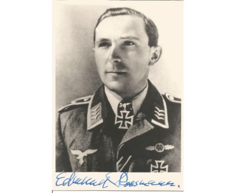 Lt Edmund Rossmann KC WW2 Luftwaffe ace signed 6 x 4 b/w portrait photo. Good Condition. All signed items come with our certi