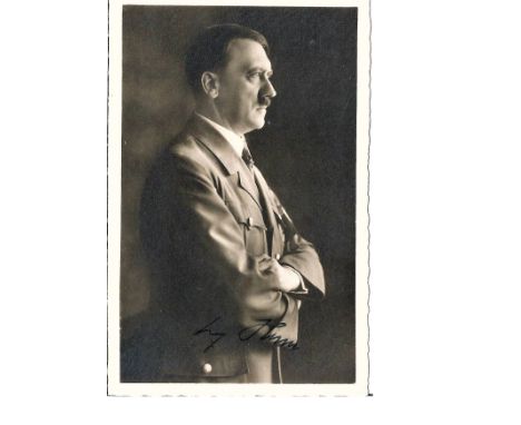 Adolf Hitler signed 6 x 4 b/w Hoffman portrait photo. In uniform with arms crossed. Good Condition. All signed items come wit