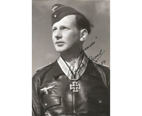 Hugo Broch WW2 Luftwaffe ace signed 6 x 4 b/w portrait photo. Good Condition. All signed items come with our certificate of a