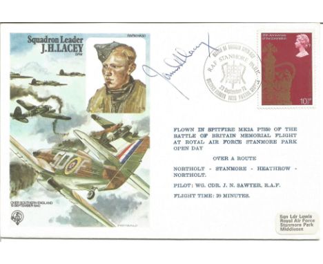 Sqn Ldr James Lacey DFM top Battle of Britain fighter ace signed on his own Historic Aviators WW2 RAF 1978 cover. Good Condit
