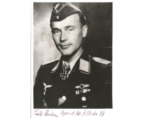 Mjr Kurt Huhn KC WW2 Luftwaffe ace signed 6 x 4 b/w portrait photo. Good Condition. All signed items come with our certificat
