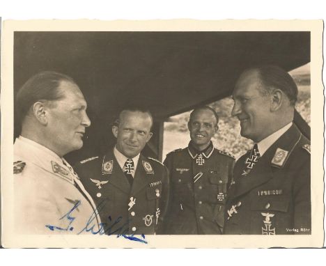 Gustav Wilke KC WW2 Luftwaffe ace signed 6 x 4 b/w portrait photo with Goring. Good Condition. All signed items come with our