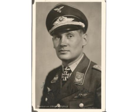 Hauptmann Ernst Petzold WW2 Luftwaffe ace signed 6 x 4 vintage Hoffman postcard. Good Condition. All signed items come with o