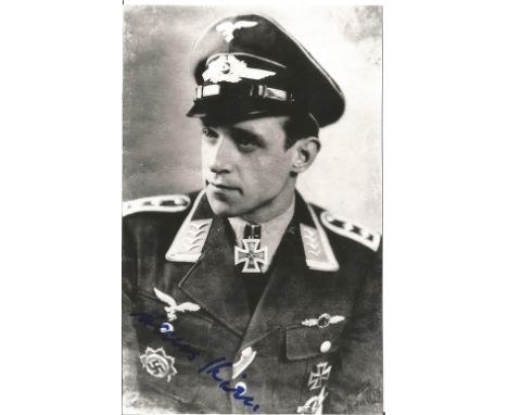 Hans Kirn KC WW2 Luftwaffe ace signed 4 x 3 b/w portrait photo. Good Condition. All signed items come with our certificate of