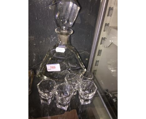 ART DECO GLASS DECANTER AND FIVE GLASSES  C