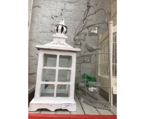 WOOD LANTERN AND METAL TEA LIGHT HOLDER