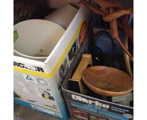 2 BOXES INC. LARGE PLANTER. CLOCK, CD PLAYER, CAMERAS ETC.