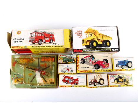 A collection of ten boxed vintage Dinky diescast vehicles, comprising: 924 Aveling-Barford Centaur Dump Truck, 736 Bundesmari