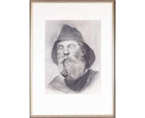 Early 20th century English school, a portrait study of a fisherman with glasses and pipe, charcoal on paper, dated 1911, 40 c