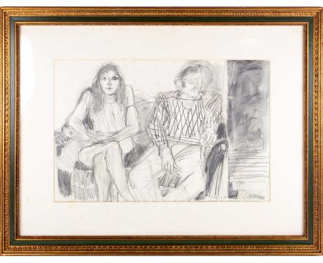 20th cenutry school, a pen and watercolour sketch in the style of David Hockney, titled 'Roger and Ann', indistinctly signed,