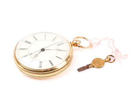 An Edwardian 18ct yellow gold centre seconds open face pocket watch by Carter &amp; Quilliam of Warrington, the cream enamel 