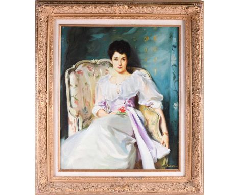 20th century English school, a portrait of a seated lady, signed 'Kenwood', oil on canvas, 59 cm x 48.5 cm in a giltwood fram