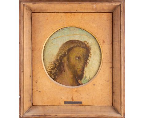 Attributed to Antonio Pollaiuolo (1433-1498) Italian, a circular portrait of Christ, oil on panel, 25 cm diameter in a wooden