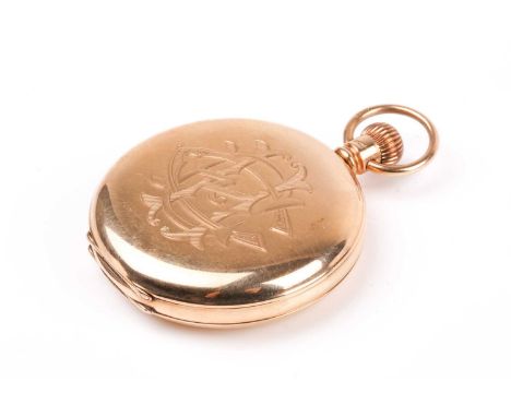 A Dennison 9ct yellow gold pocket watch case (no movement), with gold inner cover, numbered 13065, hallmarked Birmingham 1907