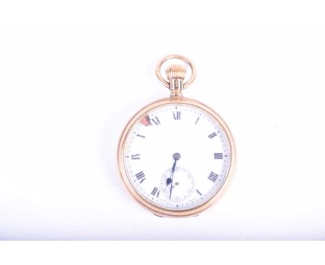 A 9ct gold cased open face pocket watch, assayed Chester 1922Condition report: Enamel chipped and cracked, solder repair to r