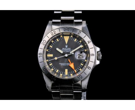 A 1982 Rolex Oyster Perpetual Date Explorer II ref. 1655 stainless steel wristwatch, the black dial with luminous indices and