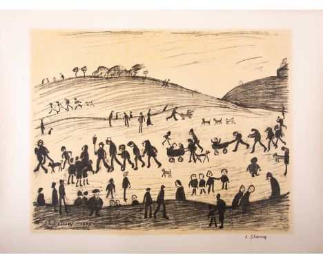 Laurence Stephen Lowry (1887-1976) British, 'A Hillside', lithographic print, signed in brown crayon, on wove paper, 56 cm x 