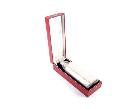A novelty silver 'Johnnie Walker' whisky decanter, marked 'ST SILVER' to base, engraved labels, screw-off cover, 29.5 cm high