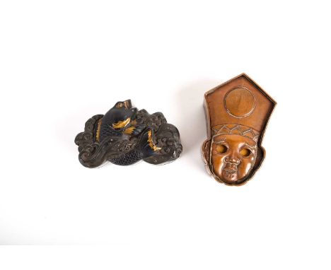 A small Japanese shakudo box and cover, Meiji period, modelled as a carp amongst spuming waves, with gilt interior, 7cm, toge