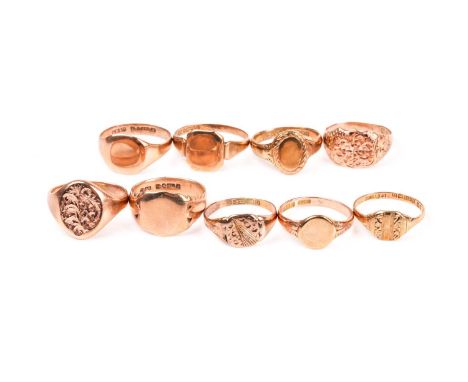 A Victorian / early 20th century 9ct rose gold ring with engraved decoration to oval shank, size Q, together with a 9ct rose 