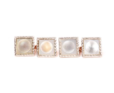A pair of 9ct rose gold and mother-of-pearl cufflinks, of matched square design, 5.6 grams.